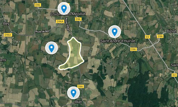 Zone d’implantation du parc éolien à Cruzilles-lès-Mépillat